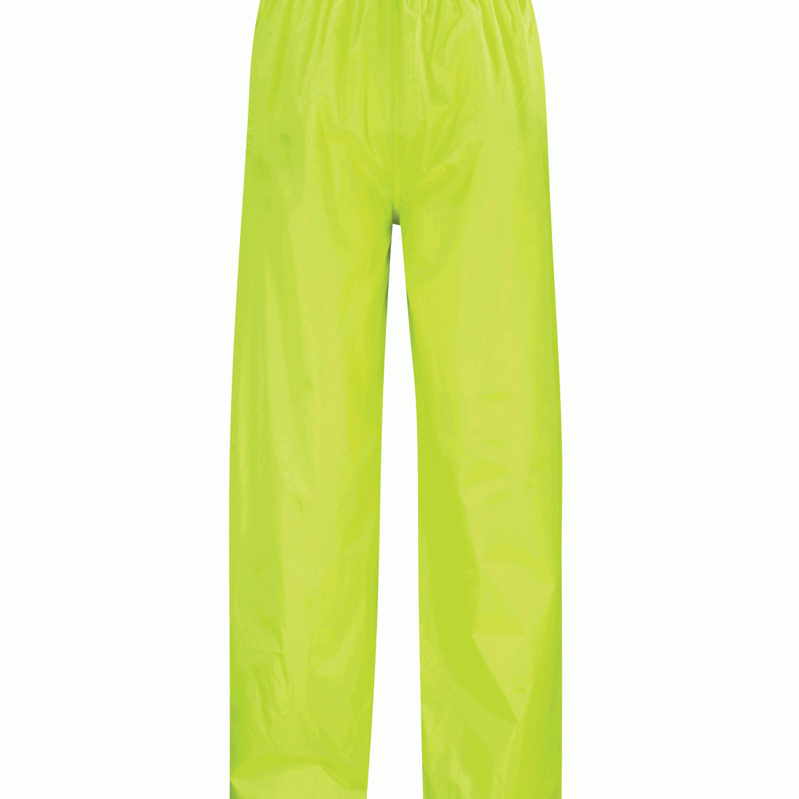 hi vis yellow waterproof overtrousers with a lightweight, minimalist design, elastic waistband, and straight-leg cut built for layering and wet-weather mobility — by MAK Boots & Garments.