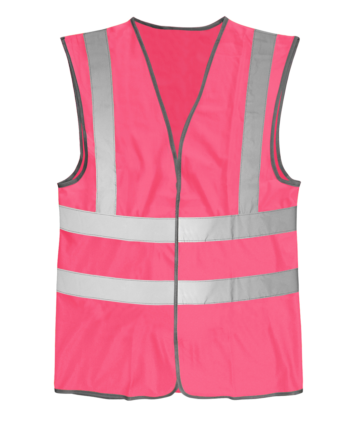 high-visibility pink safety vest with silver reflective vertical and horizontal striping, grey trim, and a lightweight, sleeveless design built for clear visibility and easy layering by MAK Boots & Garments.