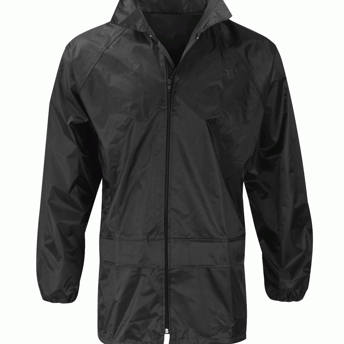 lightweight black windbreaker with a full front zip, elastic cuffs, adjustable drawcord hem, and a minimalist design made for agile protection in shifting conditions — by MAK Boots & Garments.