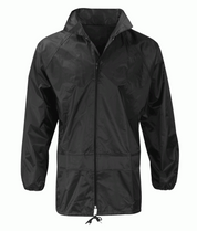 lightweight black windbreaker with a full front zip, elastic cuffs, adjustable drawcord hem, and a minimalist design made for agile protection in shifting conditions — by MAK Boots & Garments.