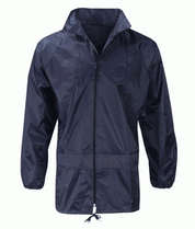 lightweight navy windbreaker with a full front zip, elastic cuffs, adjustable drawcord hem, and a minimalist design made for agile protection in shifting conditions — by MAK Boots & Garments.