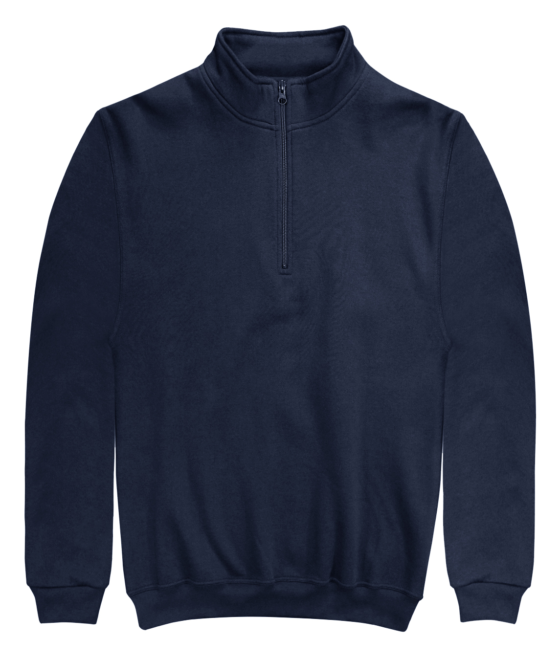 Navy Quarter-Zip Sweatshirt midweight fleece with ribbed cuffs and hem, featuring a mock neck and central zip detail for a clean, modern silhouette by MAK Boots & Garments.