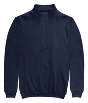 Navy Quarter-Zip Sweatshirt midweight fleece with ribbed cuffs and hem, featuring a mock neck and central zip detail for a clean, modern silhouette by MAK Boots & Garments.
