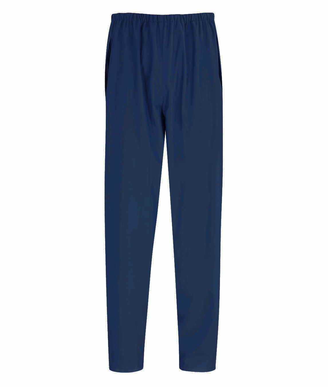 navy blue utility trousers with a straight-leg cut, elastic waistband, and side-entry pockets, designed for lightweight layering and unrestricted movement in active environments by MAK Boots & Garments.