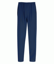 navy blue utility trousers with a straight-leg cut, elastic waistband, and side-entry pockets, designed for lightweight layering and unrestricted movement in active environments by MAK Boots & Garments.