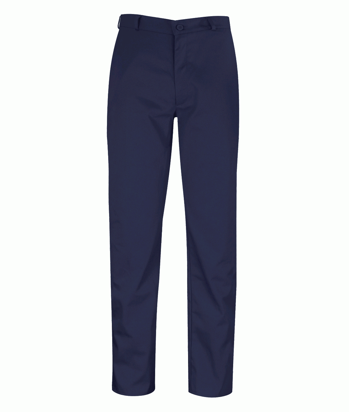 Dark navy fire-retardant poly-cotton work trousers with belt loops, button closure, and a clean professional finish. Flame-resistant legwear designed for workshops, industrial sites, and hazardous environments. Safety trousers by MAK Boots & Garments.