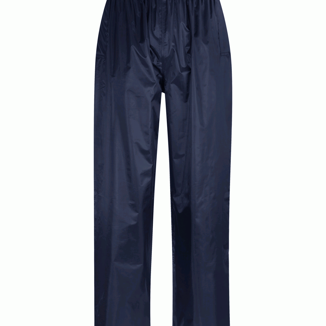 navy waterproof overtrousers with a lightweight, minimalist design, elastic waistband, and straight-leg cut built for layering and wet-weather mobility — by MAK Boots & Garments.