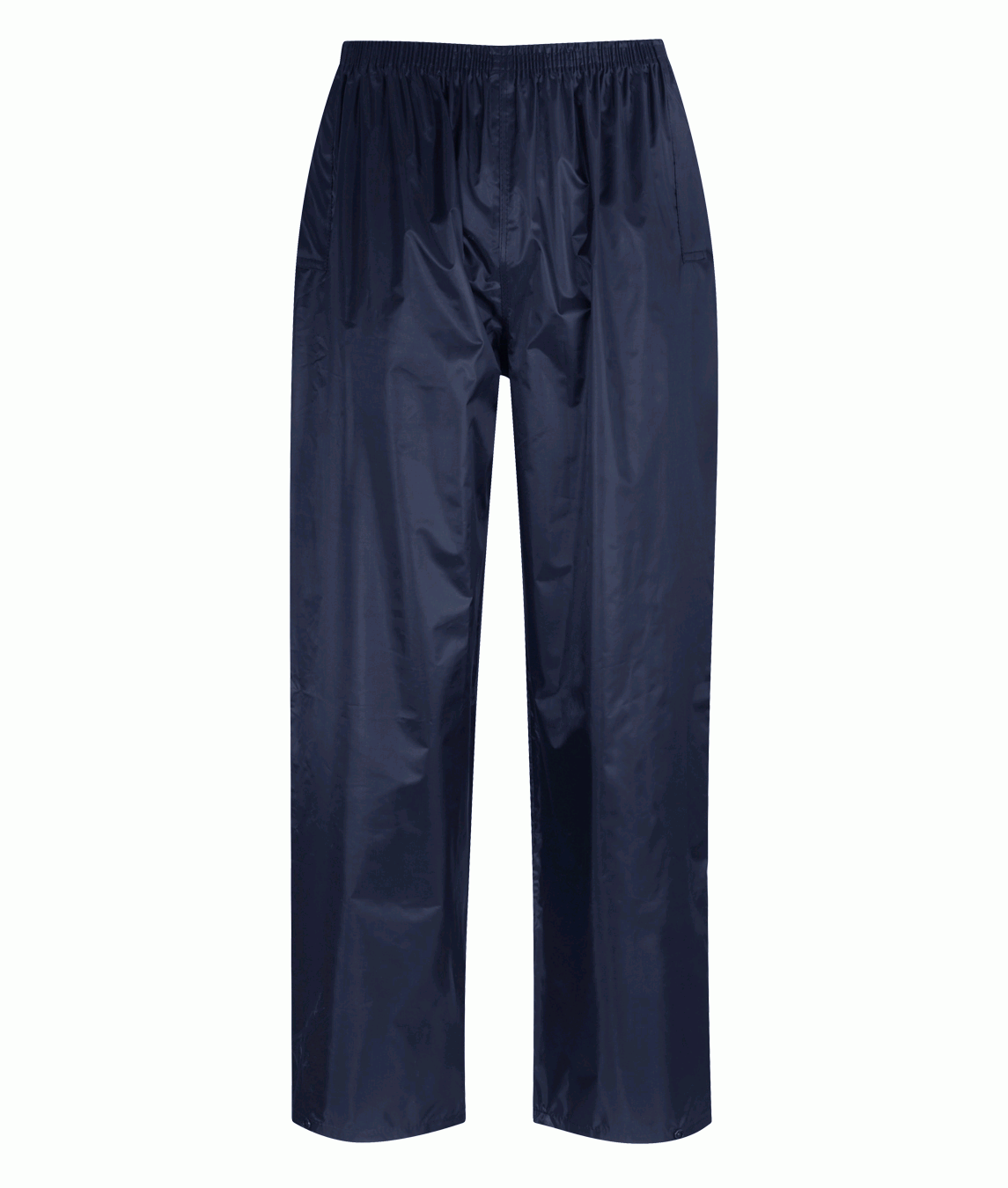 navy waterproof overtrousers with a lightweight, minimalist design, elastic waistband, and straight-leg cut built for layering and wet-weather mobility — by MAK Boots & Garments.