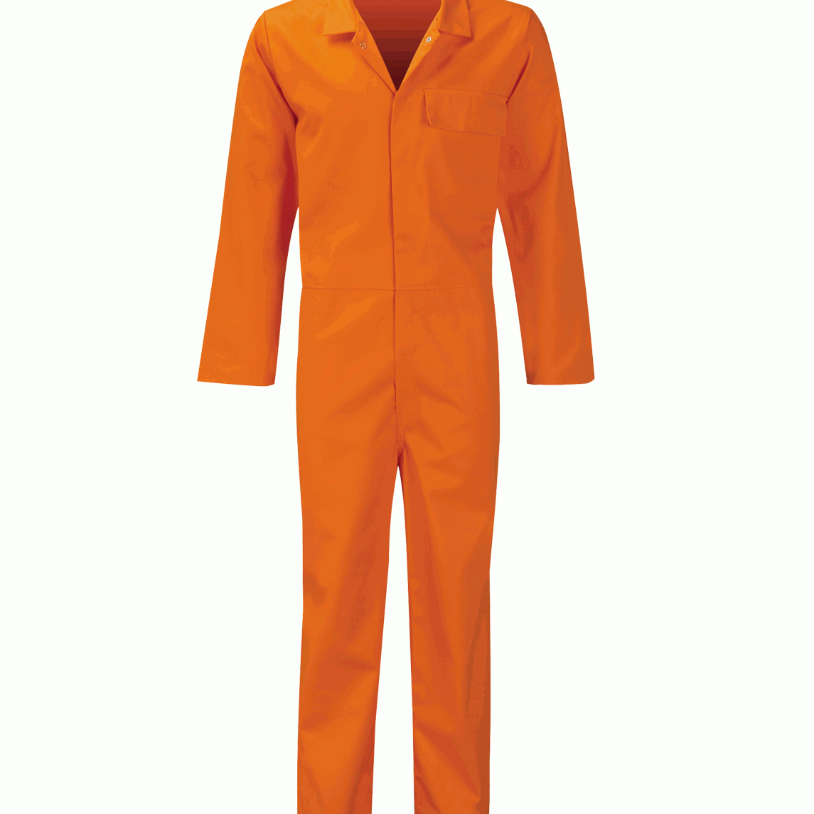 Bright orange fire-retardant poly-cotton coverall with a single chest pocket, press-stud fastening, and long sleeves. Lightweight flame-resistant workwear ideal for hazardous environments, site work, and industrial tasks. Protective gear by MAK Boots & Garments.