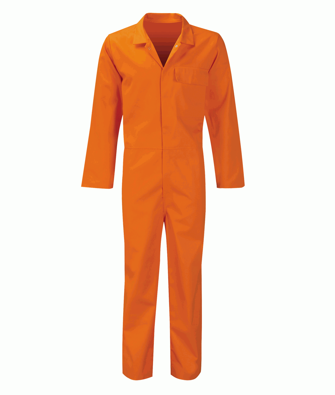 Bright orange fire-retardant poly-cotton coverall with a single chest pocket, press-stud fastening, and long sleeves. Lightweight flame-resistant workwear ideal for hazardous environments, site work, and industrial tasks. Protective gear by MAK Boots & Garments.