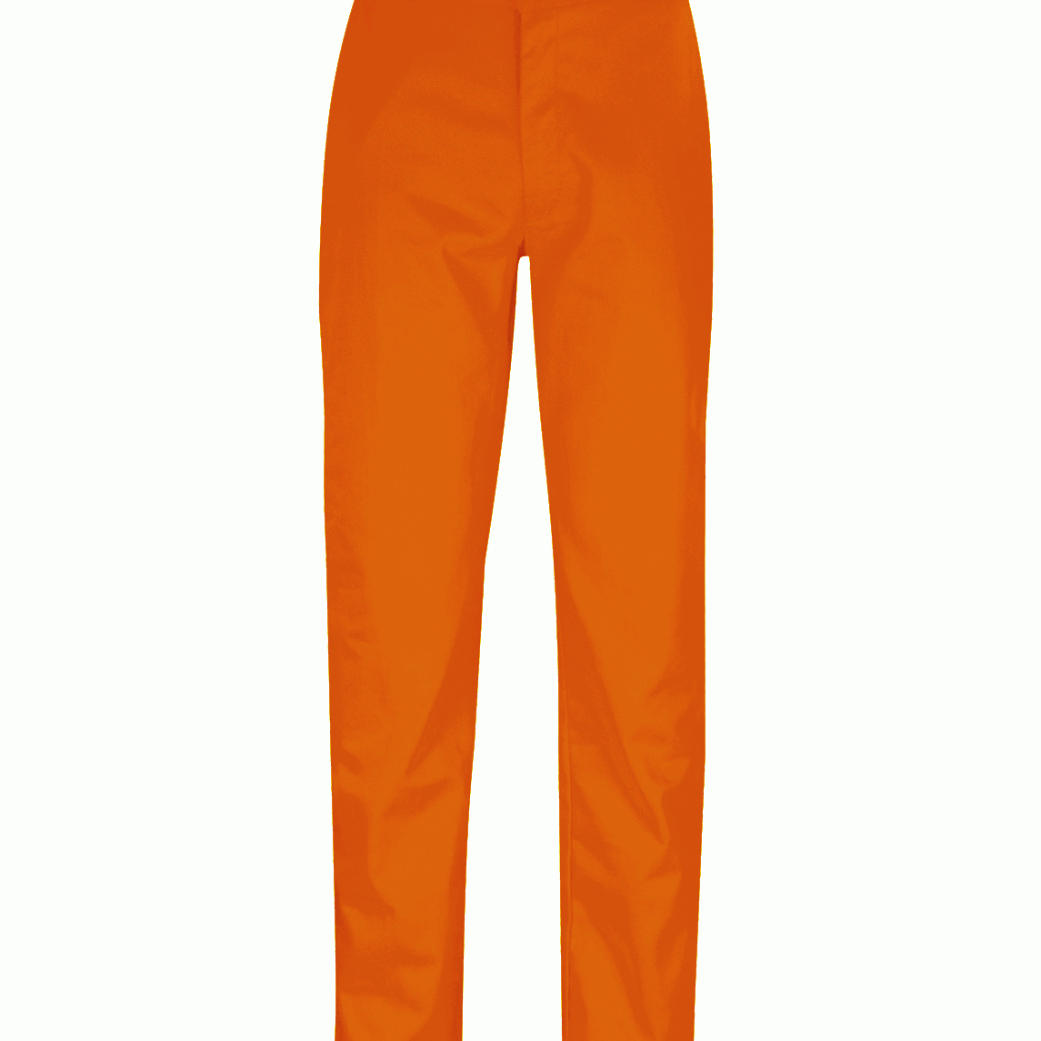 High-visibility orange fire-retardant work trousers with belt loops and secure button fastening. Flame-resistant legwear designed for construction, rail, and industrial environments. Protective trousers by MAK Boots & Garments.