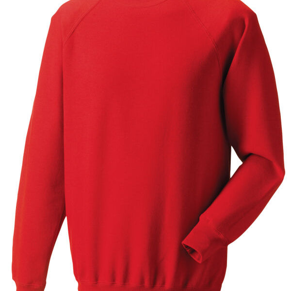 Red classic sweatshirt with SpotShield™ stain protection, 1x1 ribbed cuffs and hem, and herringbone neck tape for added comfort.