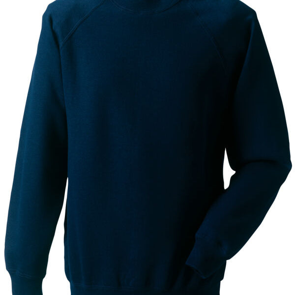 french Navy classic workwear sweatshirt featuring SpotShield™ stain protection, raglan sleeves, and durable ribbed trim; suitable for embroidery or print.