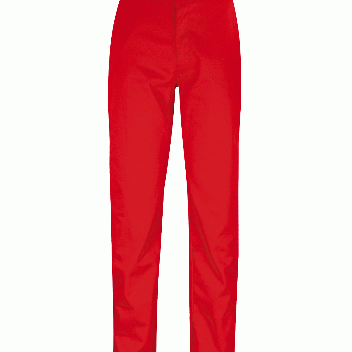 Bright red fire-retardant work trousers with belt loops and button fastening. Flame-resistant poly-cotton design for high-risk industrial, workshop, and site use. Protective legwear by MAK Boots & Garments.