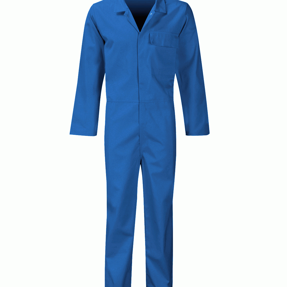 Royal blue fire-retardant poly-cotton coverall with a single chest pocket, press-stud front, and long sleeves. Lightweight flame-resistant workwear for industrial, mechanical, and site safety applications. Protective garment by MAK Boots & Garments.