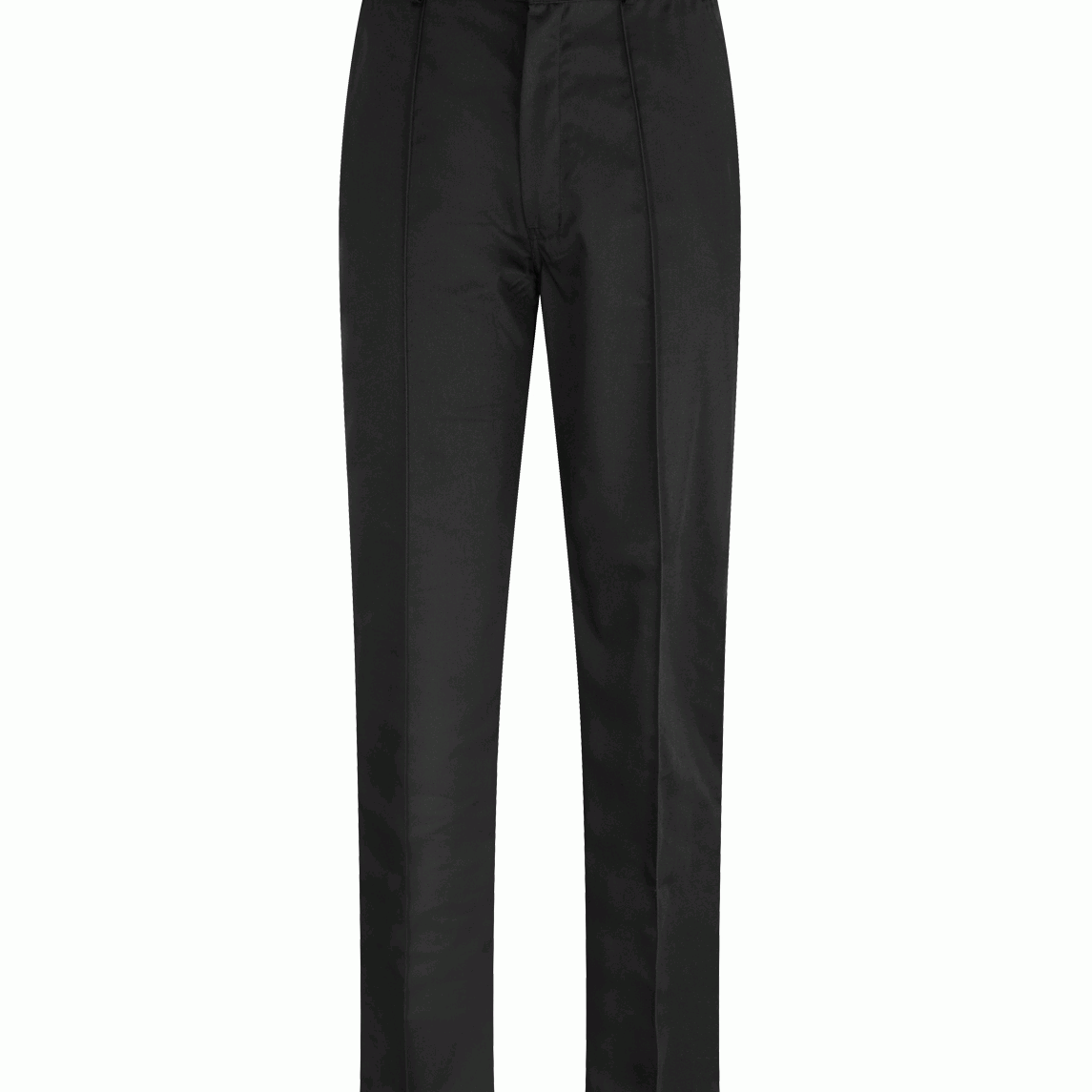 sleek black uniform trousers with a tailored straight-leg fit, pressed front crease, button closure, and belt loops, made for sharp presentation and day-to-day durability by MAK Boots & Garments.