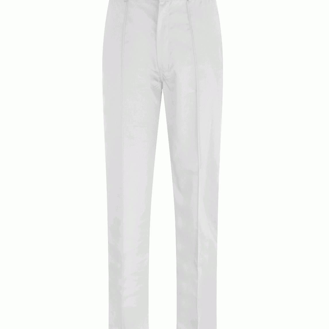 sleek white uniform trousers with a tailored straight-leg fit, pressed front crease, button closure, and belt loops, made for sharp presentation and day-to-day durability by MAK Boots & Garments.