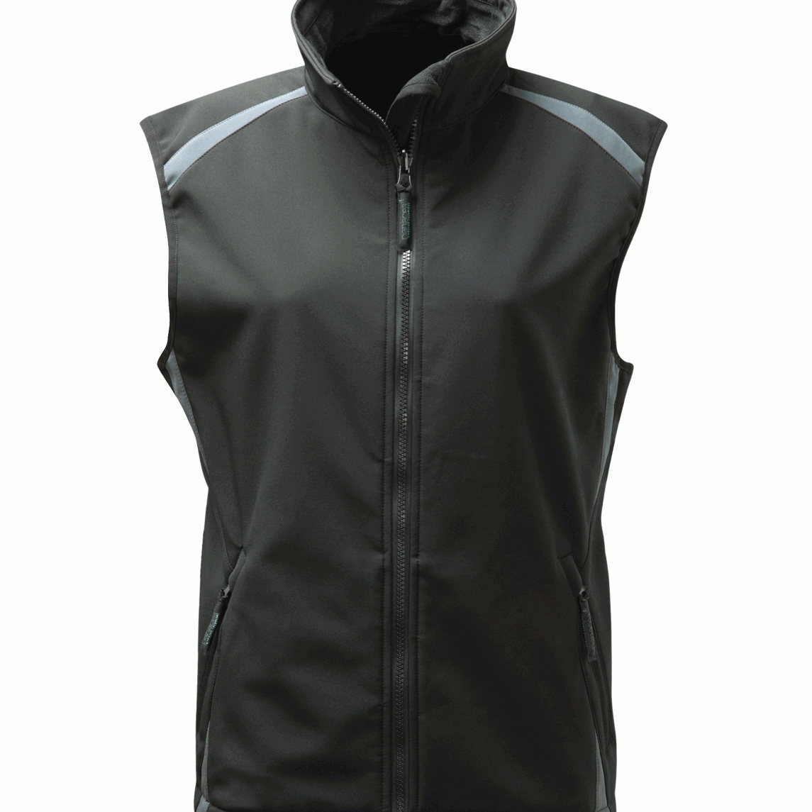 Women's Grey softshell work vest with reflective piping and zippered pockets, designed for durability, comfort, and a tailored fit in industrial and outdoor work environments. High-quality ladies' workwear by MAK Boots & Garments.
