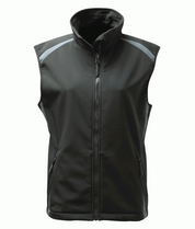 Women's Grey softshell work vest with reflective piping and zippered pockets, designed for durability, comfort, and a tailored fit in industrial and outdoor work environments. High-quality ladies' workwear by MAK Boots & Garments.