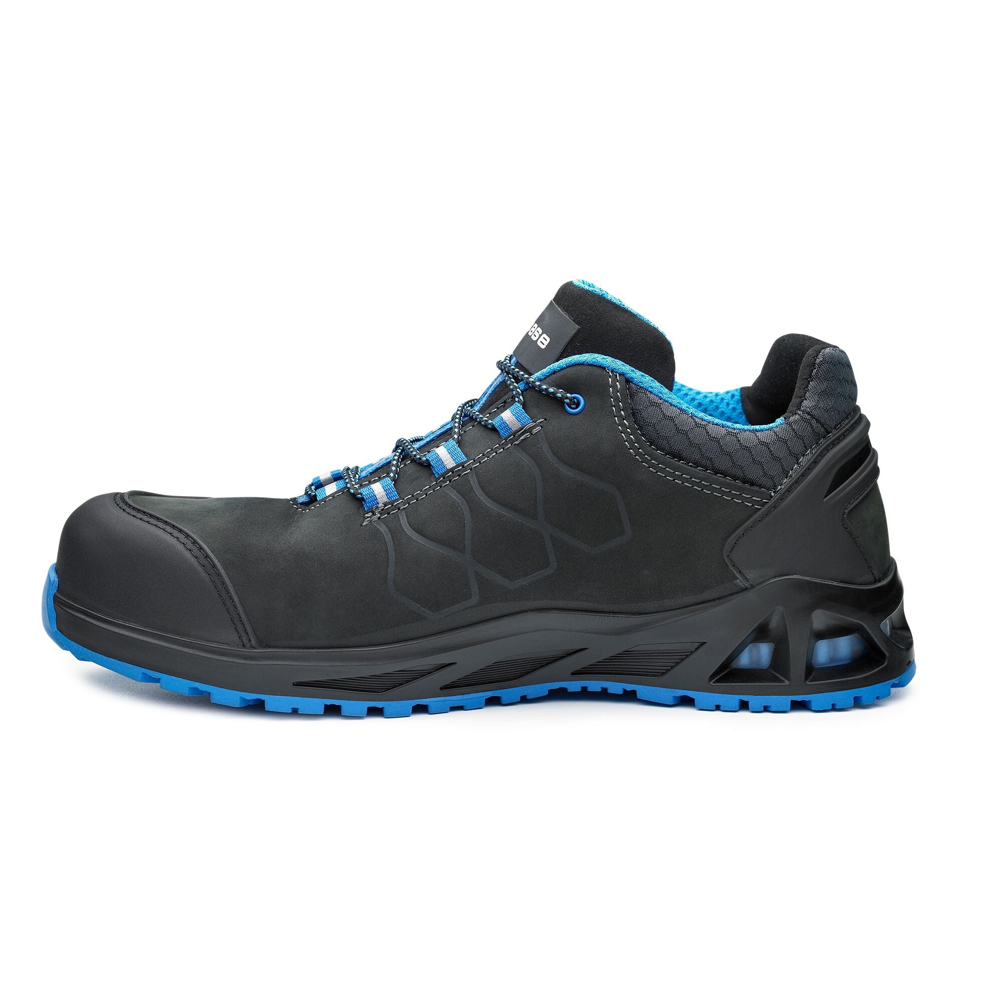 BASE K-Road S3 HRO CI SRC Safety Boots – side view in grey and blue, featuring a water-resistant nubuck upper and i-daptive® sole technology
