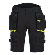 Portwest DX4 holster pocket work shorts – front view in black with detachable tool pockets
