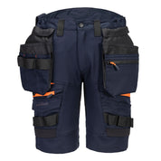Portwest DX4 detachable holster pocket work shorts – front view in navy with tool pockets