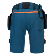 Back view of Portwest DX4 detachable holster pocket shorts in blue with triple-stitched seams
