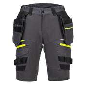 Portwest DX4 detachable holster pocket work shorts – front view in grey with tool pockets