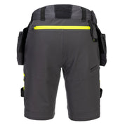 Back view of Portwest DX4 detachable holster pocket shorts in grey with triple-stitched seams