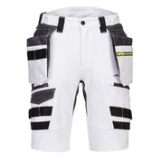 Portwest DX4 detachable holster pocket work shorts – front view in white with tool pockets