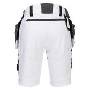 Back view of Portwest DX4 detachable holster pocket shorts in white with triple-stitched seams