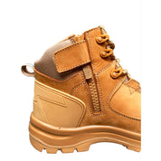 Side view of Portwest Wheat nubuck leather mid safety boot with composite toe, side zip, reflective trim, and padded ankle support